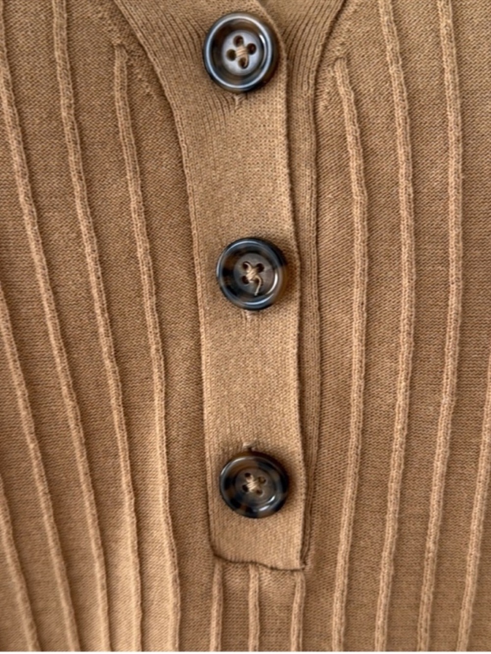 H&M Camel Brown Tan Ribbed Short Sleeve V Neck Pull On Sweater XS - Picture 4 of 7